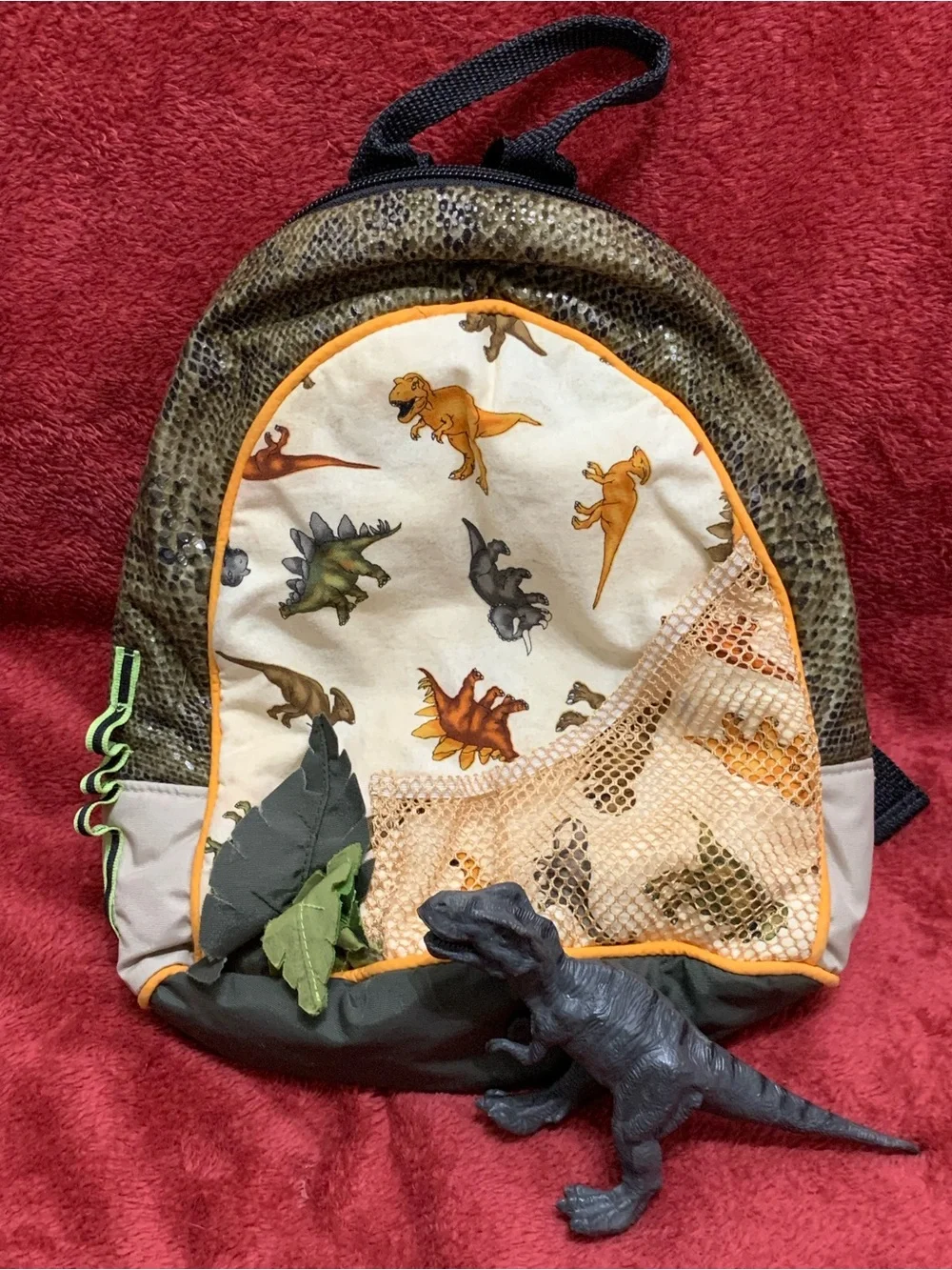 Kids Dinosaur Print Backpack - Cream & Green